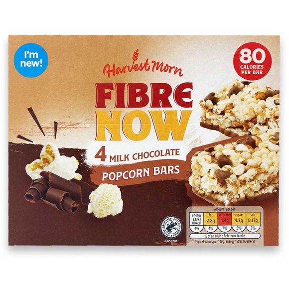 Fibre Now Milk Chocolate Popcorn Bars 4x21g Harvest Morn ALDI.IE